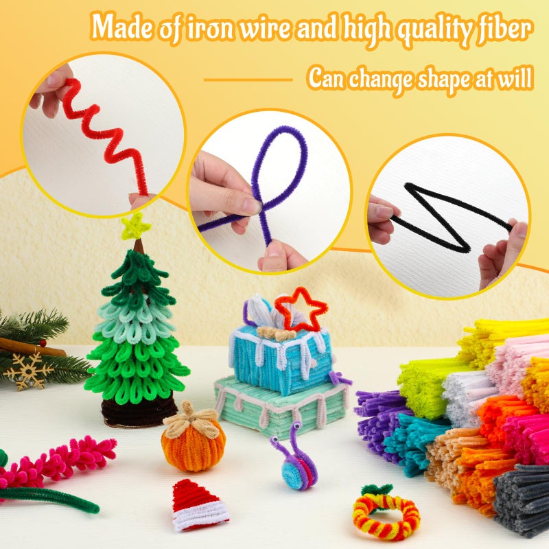 Mnuizu 200pcs Pipe Cleaners,Pipe Cleaners Chenille Stems for Craft, Fuzzy Sticks Christmas Craft Supplies for DIY Art & Creative Crafts Decorations(Lemon Yellow) - Image 4